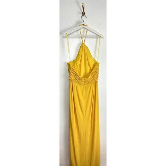 MAC DUGGAL Halter Neck Rouched Side Front Slit Gown in Marigold Size Large - Picture 7 of 13